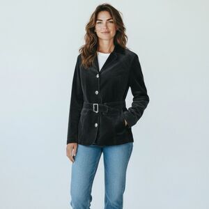 Columbia Sportswear Black Velvet Belted Waist Blazer Field Jacket